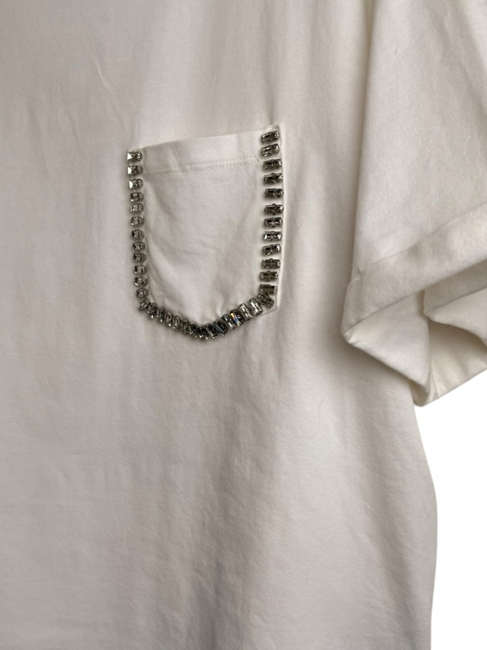 On 34th White Washed Rhinestone Trim Pocket Tee Shirt Size XL NWT - Picture 3 of 5